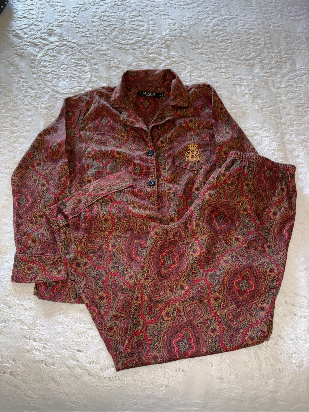 Ralph Lauren Red and Gold Paisley Lounge Set Gently Loved PS